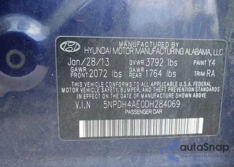 2013 Hyundai Elantra Limited из США, поврежденный, VIN 5NPDH4AE0DH284069